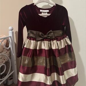 Bonnie Jean Burgundy and Gold Striped Christmas Dress